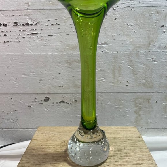 Golden Crown E&R Sweden Green Clear Art Glass Tulip Shape Bud Vase with Label - Picture 5 of 11